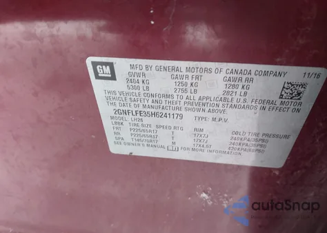 2017 Chevrolet Equinox Lt from USA, damaged, VIN 2GNFLFE35H6241179